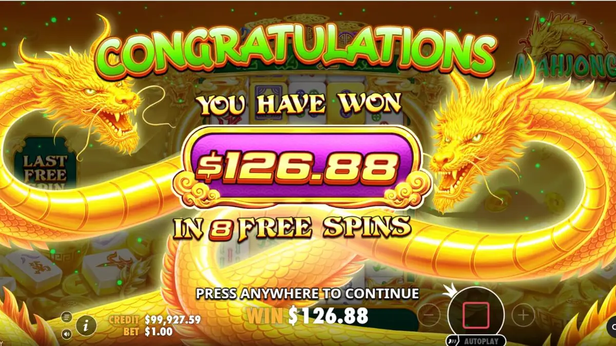 Tampilan visual slot Mahjong Wins Triple Pot dengan ubin Mahjong dan naga emas